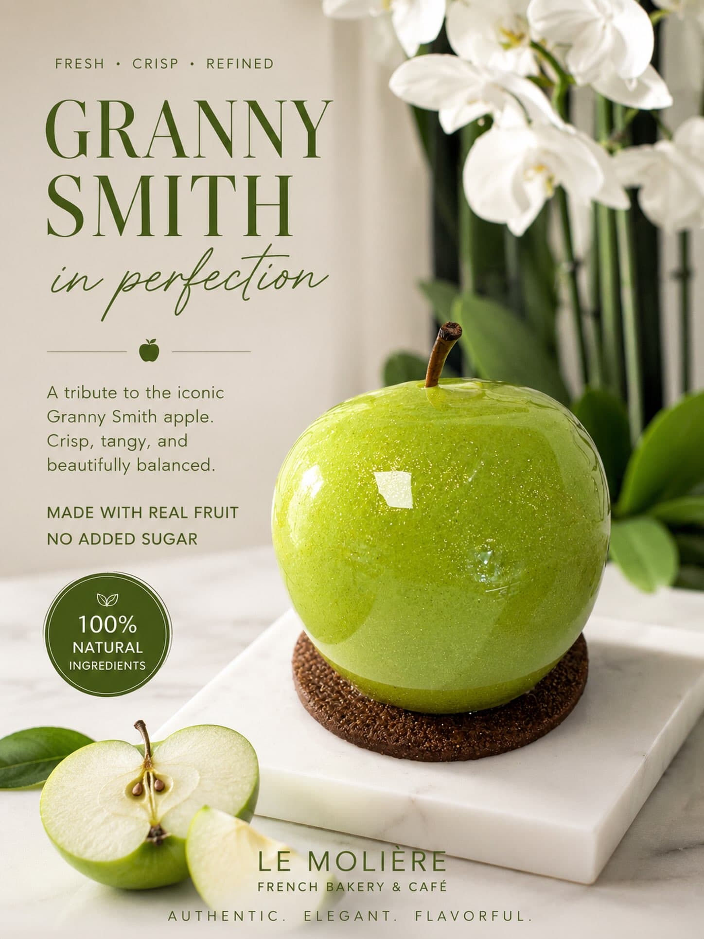 A trompe-l'œil dessert styled to look like a green apple