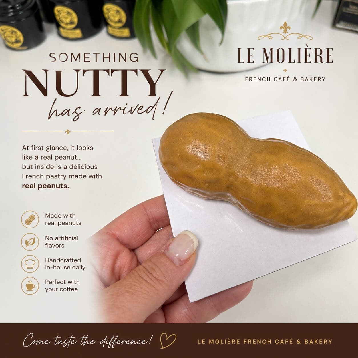 A trompe-l'œil dessert styled to look like a peanut shell